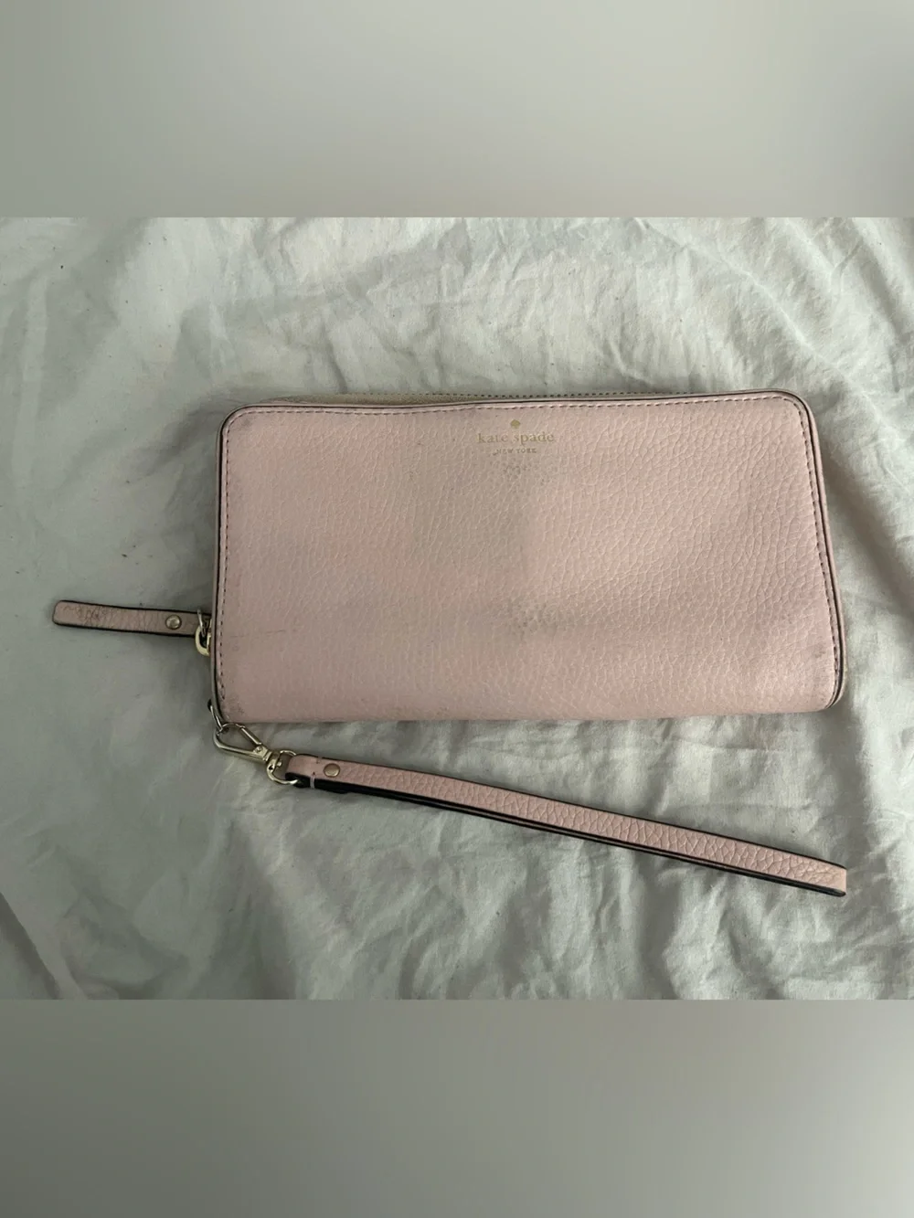Kate Spade New York Pink Pebbled Leather Zip - Around Wristlet Wallet